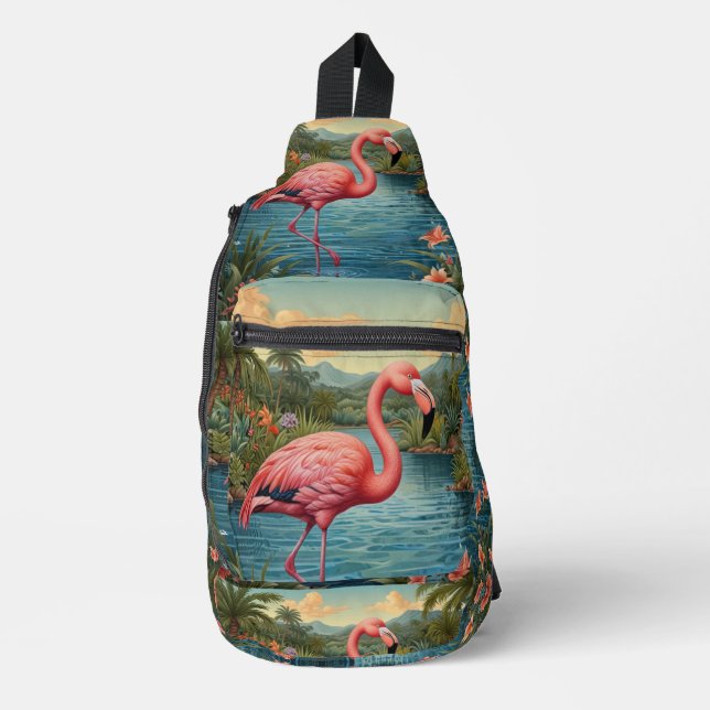 Personalise Pink flamingo Sling Bag (Front)