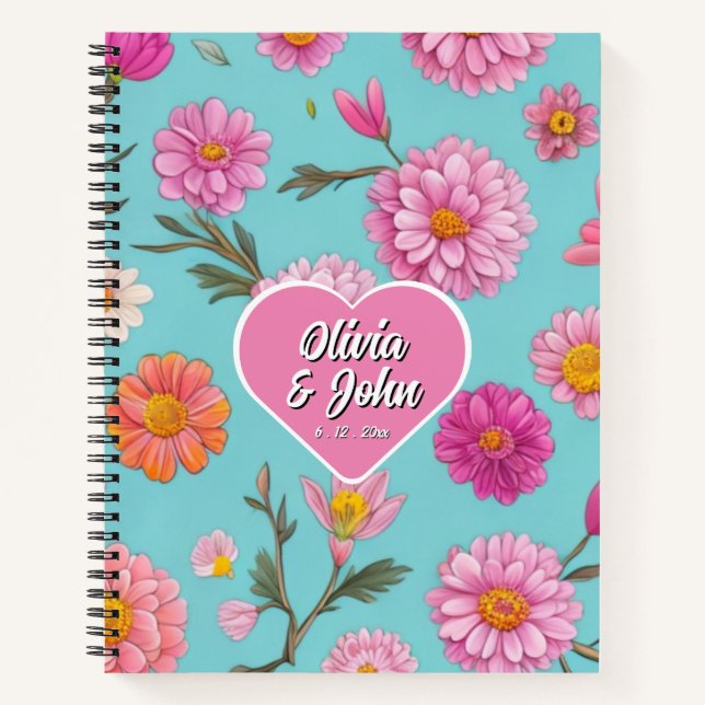 Personalise pink floral daisies pink flowers notebook (Front)