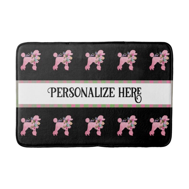 Personalise Pink French Poodle Bath Mat (Front)