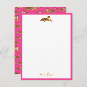 Personalise Pink Orange Jungle Tiger Script Card