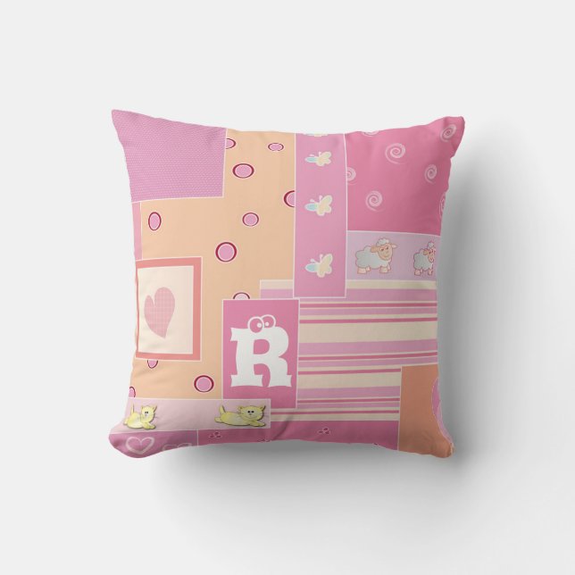 Personalise Pink Orange Sheep Cat Bubbles Stripe   Cushion (Front)