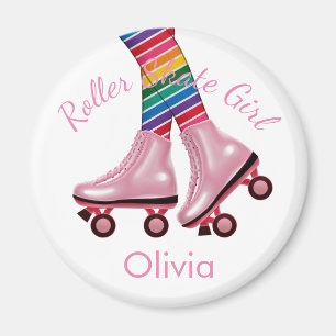 Personalise - Pink Roller Skate Girl Magnet