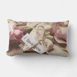Personalise Pink Roses with Heart Lumbar Cushion