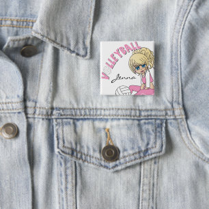 Personalise Pink Volleyball Cute Girl 15 Cm Square Badge