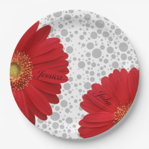 Personalise Polka Dot Red Daisy, change the dot co Paper Plate