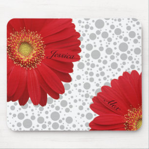 Personalise Polka Dot Red Daisy Mouse Pad