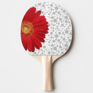 Personalise Polka Dot Red Daisy Ping Pong Paddle