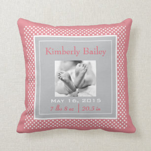 Personalise Polka Dots Nursery Birth Announcement Cushion