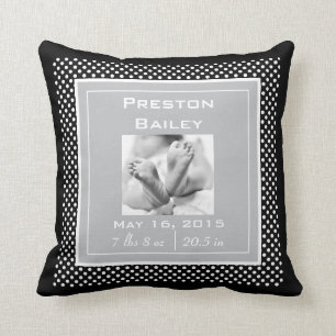 Personalise Polka Dots Nursery Birth Announcement Cushion