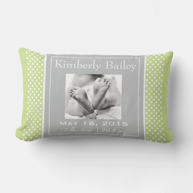 Personalise Polka Dots Nursery Birth Announcement Lumbar Cushion (Front)