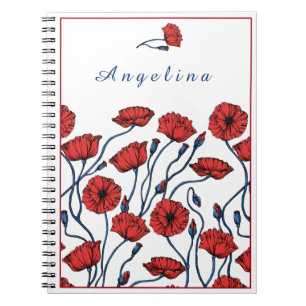 Personalise Poppy Flower Bouquet Notebook