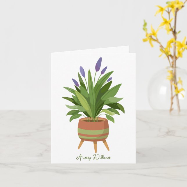Personalise Potted Plant Note Card Blank (Yellow Flower)