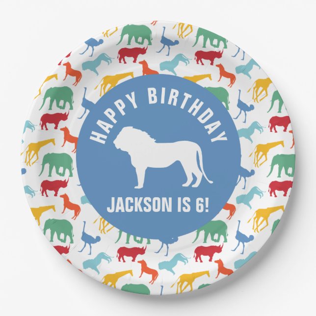 Personalise Preppy Lion Safari Animal Birthday Paper Plate (Front)