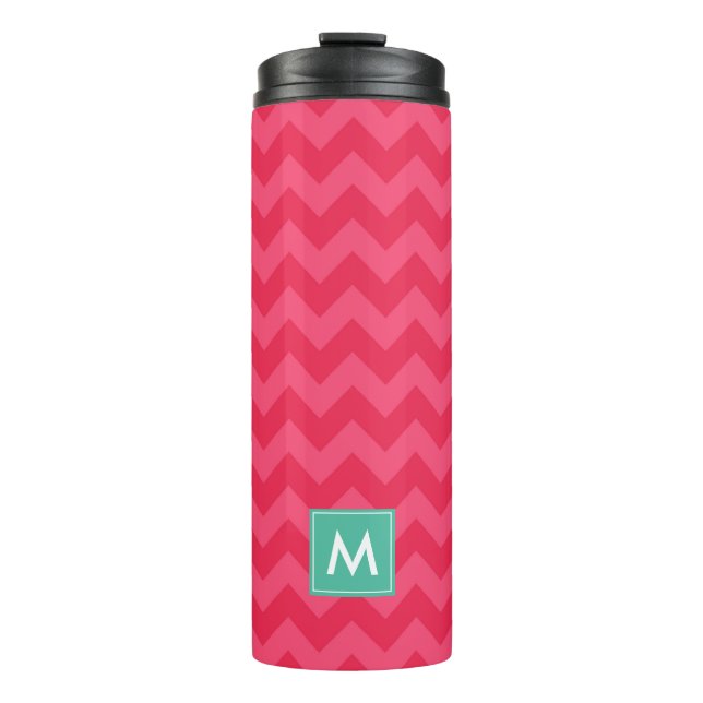 Personalise Preppy Pink Chevron Monogram Thermal Tumbler (Front)