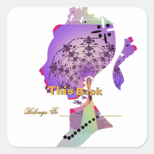 Personalise Princess Profile Bookplate Square Sticker