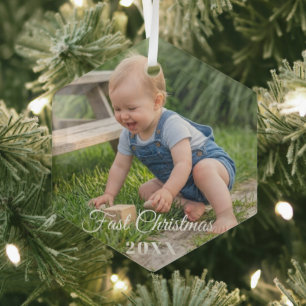 personalise professional Christmas Glass Hexagon Tree Decoration