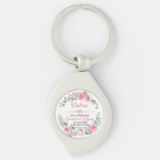 Personalise Prov 31:25 Mother's Day Pink Rose Key Ring