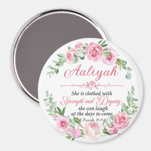 Personalise Prov 31:25 Mother's Day Pink Rose Magn Magnet