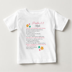 Personalise Psalm 23-NIV Bible Scripture Flowers Baby T-Shirt