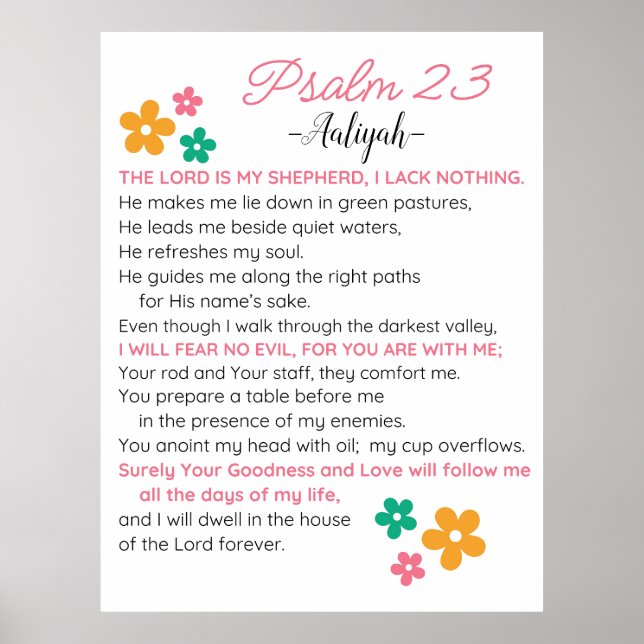 Personalise Psalm 23-NIV Bible Scripture Flowers Poster (Front)