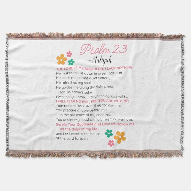 Personalise Psalm 23-NIV Bible Scripture Flowers Throw Blanket (Front)
