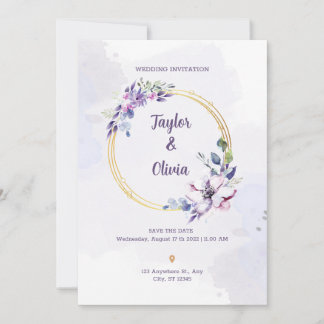 Personalise Purple and White Minimalist Wedding Invitation