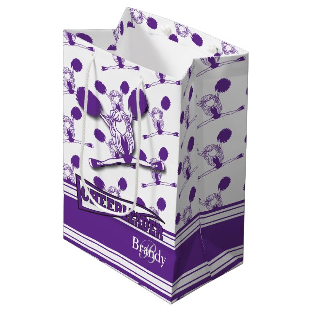 Personalise Purple Cheerleader Medium Gift Bag (Front Angled)