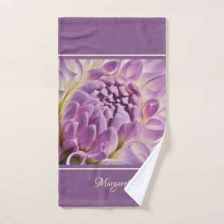 Personalise Purple Dahlia on Lavender Background Hand Towel