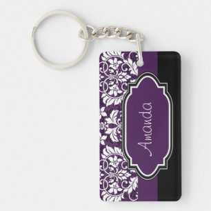 Personalise Purple Damask Key Ring