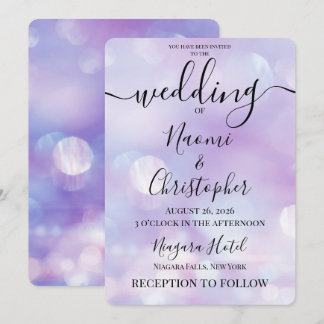 Personalise: Purple Ethereal Bokeh Wedding Invitation