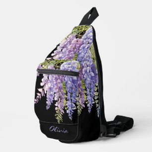 Personalise purple watercolor wisteria floral sling bag
