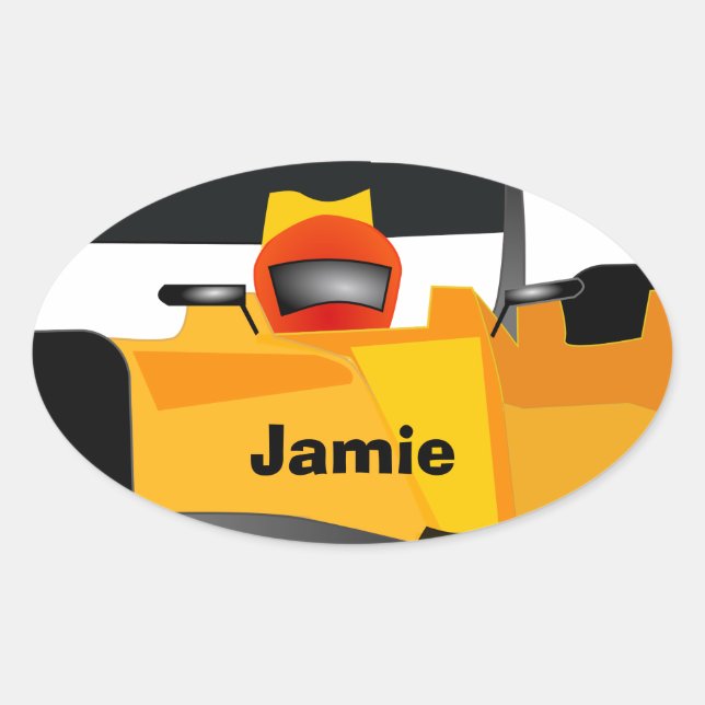 Personalise Race Car Birthday Party Gifts Oval Sticker (Front)