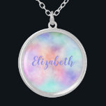 Personalise Rainbow Watercolor Pastel Gift for her Silver Plated Necklace<br><div class="desc">Monogram this lovely pastel rainbow colour necklace with her name. Makes a great gift for bridesmaids,  mother of the bride,  mother of the groom,  Mother's day gift or birthday gift.</div>