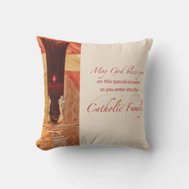 Personalise, RCIA Congratulations, Catholic, Red Cushion (Front)