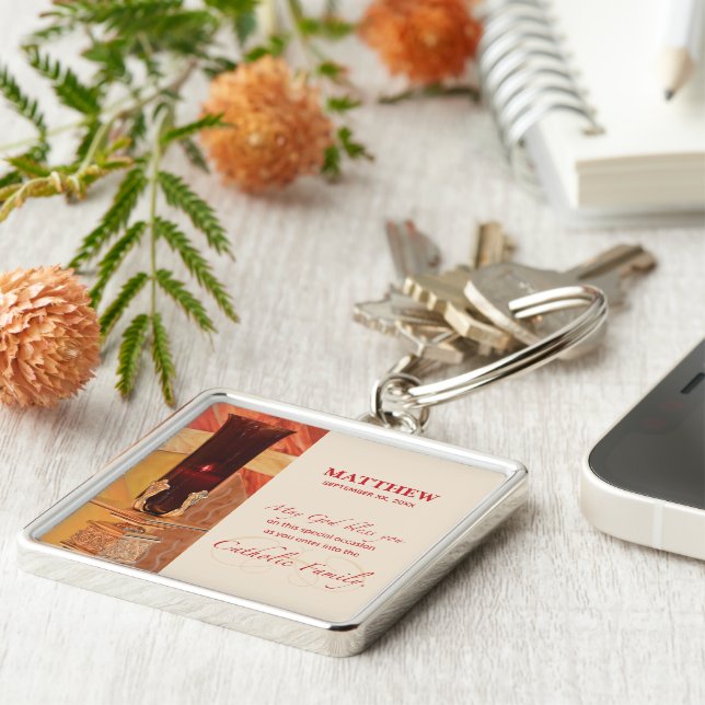 Personalise, RCIA Congratulations, Catholic, Red Key Ring (Side)