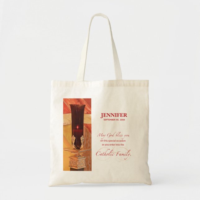 Personalise, RCIA Congratulations, Catholic, Red Tote Bag (Front)