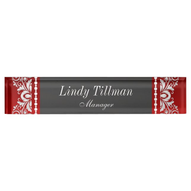 Personalise, Red and Black Lace Nameplate (Front)