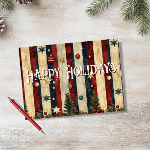 Personalise Red and Blue Christmas Striped Card