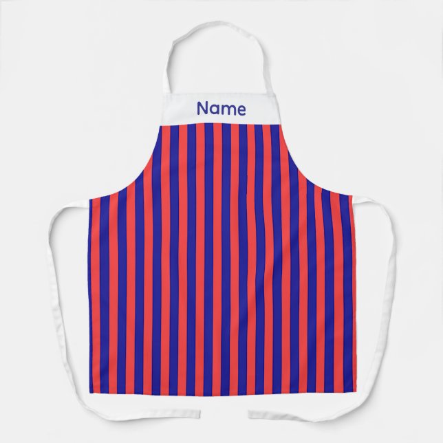 Personalise Red And Blue Stripes Apron (Front)