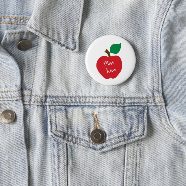 Personalise Red Apple Teacher Gift Pin (In Situ)