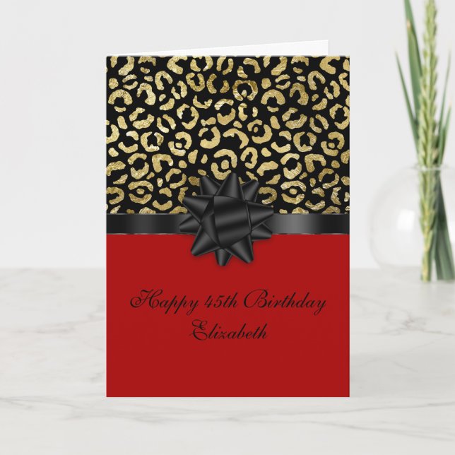 Personalise Red Black Gold Leopard Print Birthday Card (Front)