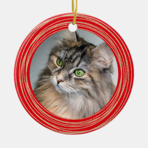 Personalise Red Cat Photo Memorial Quote  Ceramic Tree Decoration