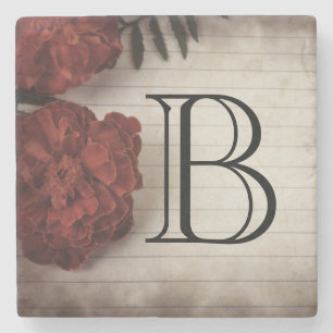 Personalise red Flowers on Lined Paper Autumn Stone Coaster