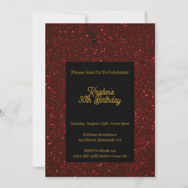 Personalise Red Glitter Birthday Invitation (Front)