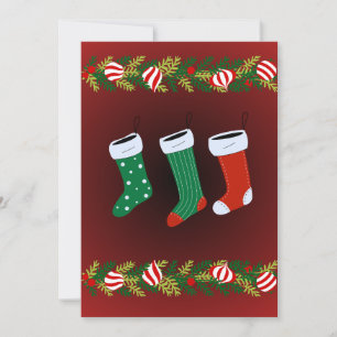 Personalise Red Hanging Stocking Flat Holiday Card