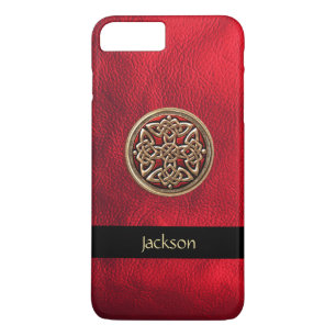 Personalise Red Leather Celtic Knot iPhone 7 Case