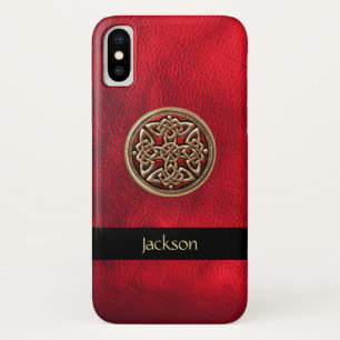Personalise Red Leather Celtic Knot iPhone X Case