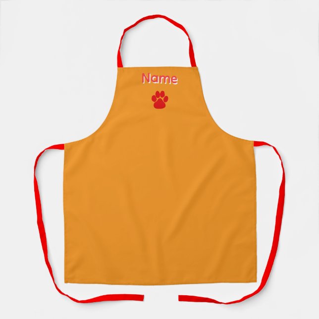 Personalise Red Paws Logo Orange  Apron (Front)