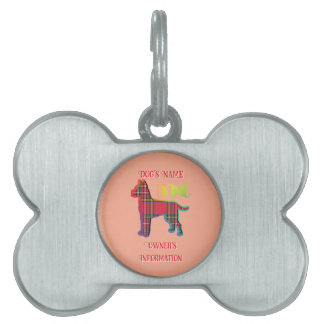 Personalise Red Plaid Peach DOG Bone Pet ID Tag