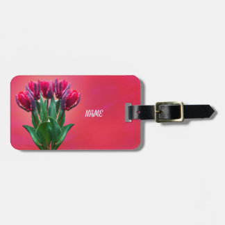 Personalise Red Tulips Luggage Tag
